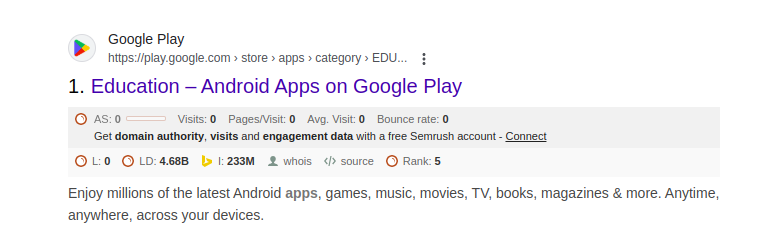 Google Play Store Results