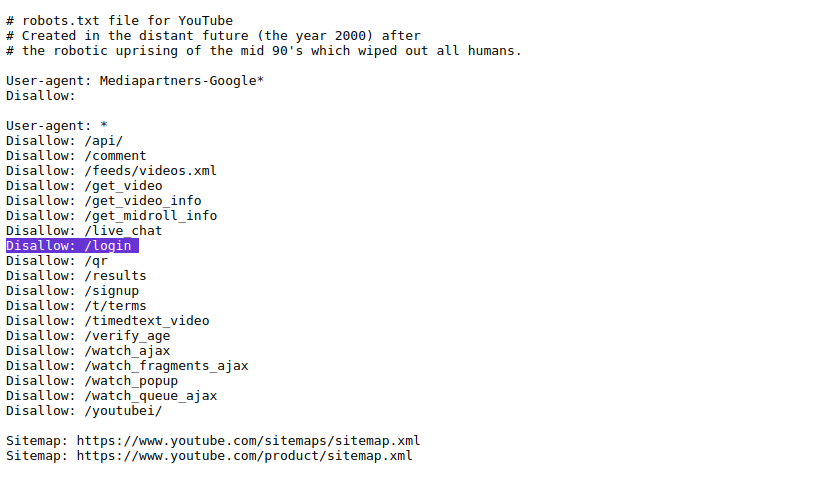youtube robots.tx file